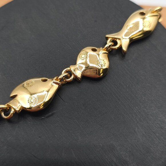 Trifari Fish Link 18" Necklace Stmt Ocean Sealife Coastal Beachy Gold Tone - Picture 10 of 12